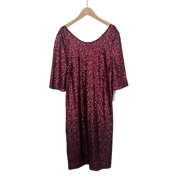 NWT Betsey Johnson Burgundy Ombre Sequin Shift Dress Size 12 - Picture 3 of 10
